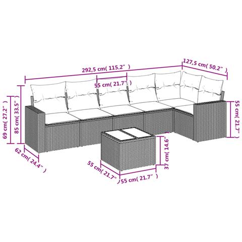Set Divani da Giardino 7 pz con Cuscini Beige in Polyrattan - Foto 3