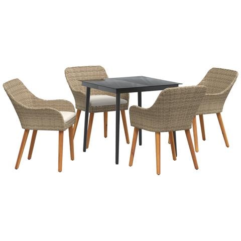 Set da Pranzo per Giardino di 5 Pezzi in Rattan Polietilene Beige - Foto 1