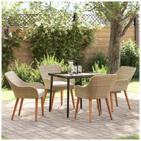 Set da Pranzo per Giardino di 5 Pezzi in Rattan Polietilene Beige - Foto 2