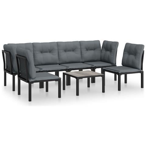 Set Salotto da Giardino 7 pz Nero e Grigio in Polyrattan - Foto 1