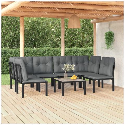 Set Salotto da Giardino 7 pz Nero e Grigio in Polyrattan - Foto 2