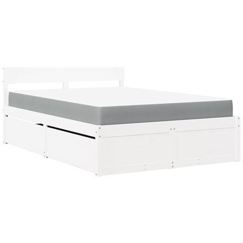 Letto Cassetti e Materasso Bianco 120x190cm Legno Massello Pino - Foto 1