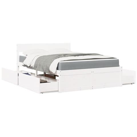 Letto Cassetti e Materasso Bianco 120x190cm Legno Massello Pino - Foto 2