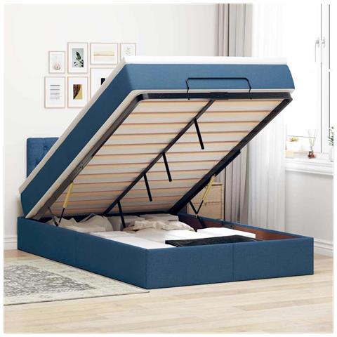Pouf Letto con Materasso e LED Blu 120x200 cm in Tessuto - Foto 2