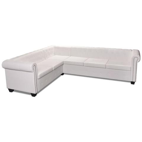 Lusso Casadino - Divano Angolare Chesterfield A 6 Posti Pelle Artificiale Bianca - Foto 1