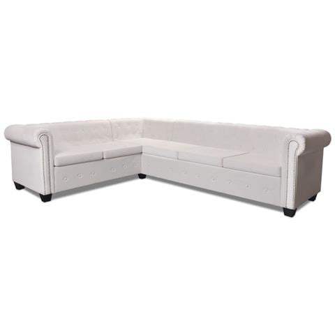 Lusso Casadino - Divano Angolare Chesterfield A 6 Posti Pelle Artificiale Bianca - Foto 2