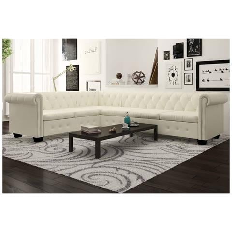 Lusso Casadino - Divano Angolare Chesterfield A 6 Posti Pelle Artificiale Bianca - Foto 7