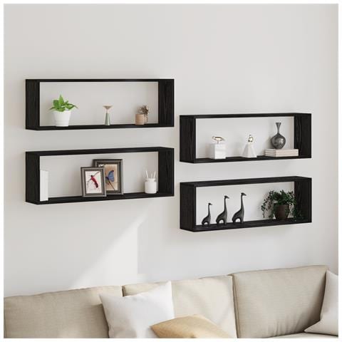 Mensole a parete  4 pezzi in legno nero 80x15x26 cm - Foto 2
