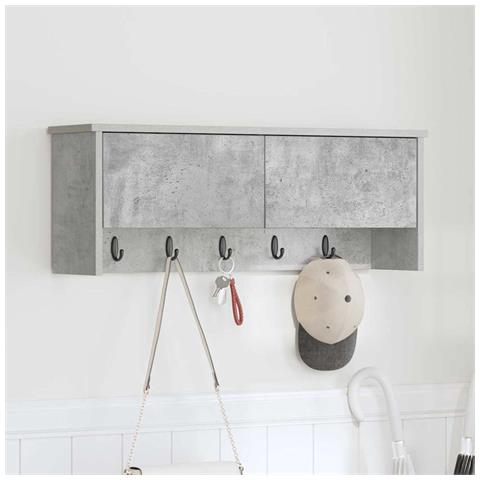 Appendiabiti a muro con porta Grigio cemento 80 x 20 x 30 cm - Foto 2