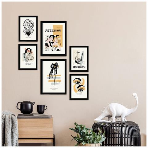 Set Di 6 Stampe Stampe Artistiche In Stile Schizzo Con Inchiostro Nero Per L'interior Design A3 & A4 Senza Cornice - Foto 5