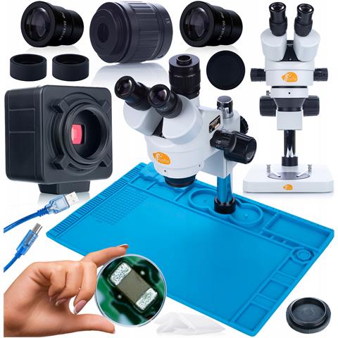 Set Microscopio Trinoculare Mercury Pro Con Telecamera Crux Pro 5mp E Tappetino In Silicone - Zoom 7x-45x, Alta Qualità Ottica, Ideale Per Elettronica E Gioielleria - Foto 1