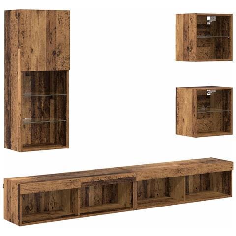 Unità a muro per TV con LED 5 pcs Legno vecchio - Foto 1