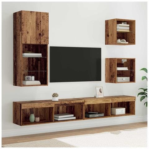 Unità a muro per TV con LED 5 pcs Legno vecchio - Foto 2