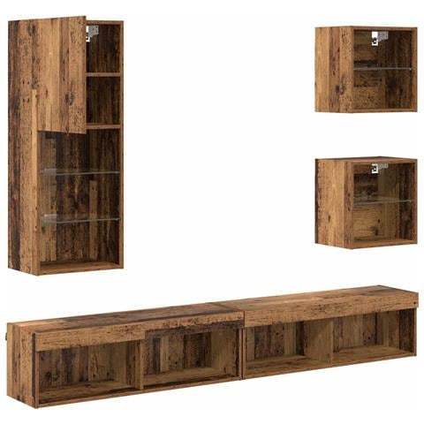 Unità a muro per TV con LED 5 pcs Legno vecchio - Foto 9