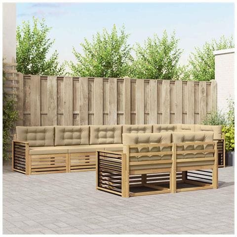 Set di divani da esterno 8 pcs Bianco e Beige Poliestere - Foto 2