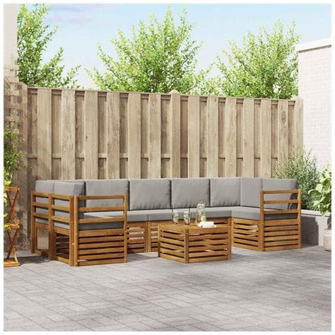 Set di divani da esterno 8 pcs Grigio Naturale e Chiaro - Foto 2