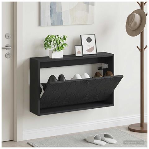 Mobiletto per Scarpe da Muro DELFT 71 x 17 x 43 cm Nero - Foto 2