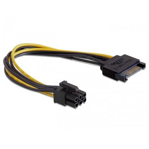 Power SATA 15-pin - 6-pin PCI-E, SATA, PCI-E, Maschio / maschio, Nero, Giallo, 0,21m - Foto 1