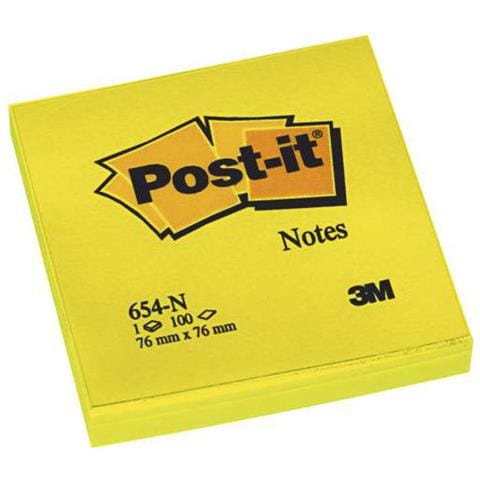 Post-it - 100 Foglietti Post-it Colore Giallo Neon 76x76mm (6 Pz) - Foto 1