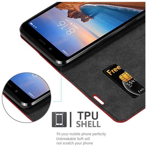 Custodia Compatibile Con Xiaomi Redmi 7a In Rosso Mela - Coperchio Protettiva Con Chiusura Magnetica, Funzione Stand E Tasca Per Le Carte - Foto 4