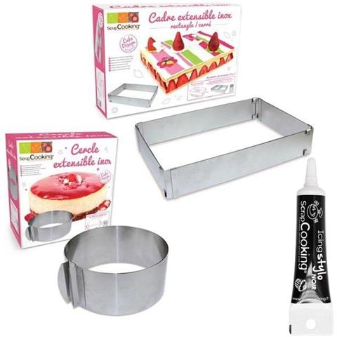 2 Quadri Estendibili Di Pasticceria Cerchio E Rettangolo + Penna Per Glassa Nera - Foto 1