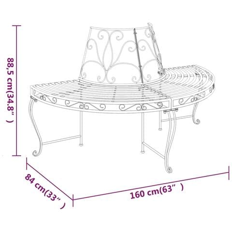 Panchine Per Albero Semicircolari 2 Pz 160 Cm Nere In Acciaio - Foto 2