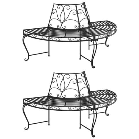 Panchine Per Albero Semicircolari 2 Pz 160 Cm Nere In Acciaio - Foto 1