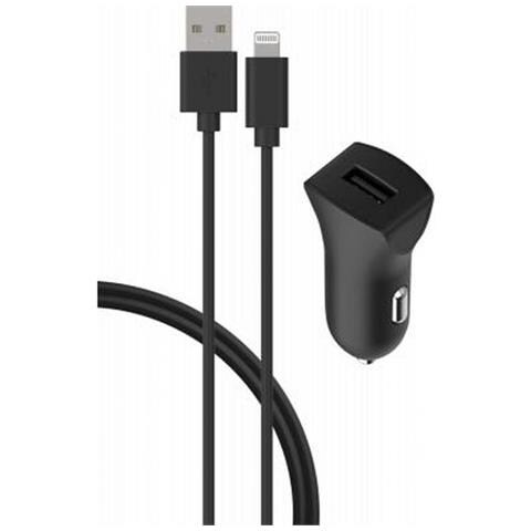 Caricabatterie Auto Usb A 2.4a Fastcharge + Cavo Usb A/lightning, Nero - Foto 1