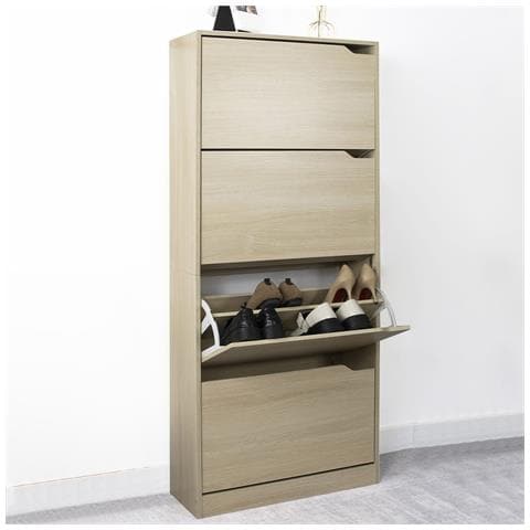 Scarpiera 4 Ante Ripiani Doppia Profondità Porta Scarpe Colore Olmo 63x24x150cm - Foto 1