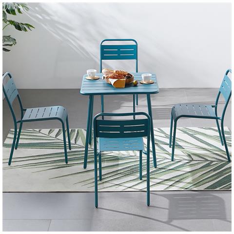 Tavolo Quadrato Da Giardino In Acciaio Blu, 4 Posti Bergam - Foto 2