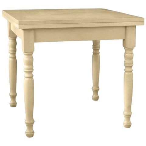 Tavolo Allungabile A Libro Legno Shabby Avorio Anticato 100x100x78 - Foto 1
