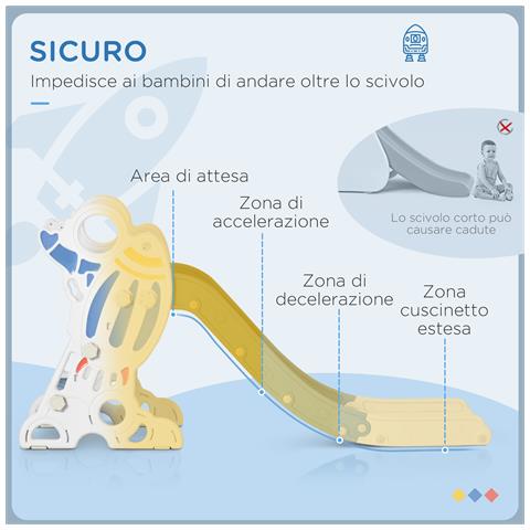 Scivolo Per Bambini 18-36 Mesi In Pe E Pp A Tema Spaziale Con Scale Antiscivolo, 157x46.5x80 Cm - Foto 2