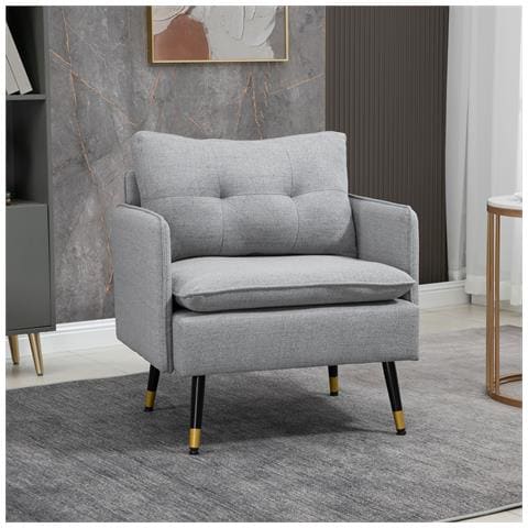 Poltrona Moderna In Tessuto Con Seduta Imbottita E Gambe In Acciaio, 76x68x80 Cm, Grigio - Foto 2