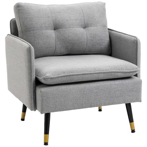 Poltrona Moderna In Tessuto Con Seduta Imbottita E Gambe In Acciaio, 76x68x80 Cm, Grigio - Foto 1
