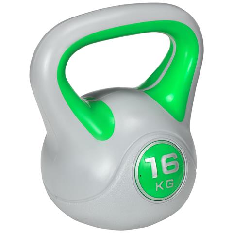 Kettlebell 16kg In Pu E Sabbia Con Base Piatta E Impugnatura Per Stacchi, Squat E Sollevamenti, 26x18x32 Cm, Verde - Foto 1