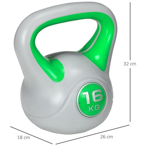 Kettlebell 16kg In Pu E Sabbia Con Base Piatta E Impugnatura Per Stacchi, Squat E Sollevamenti, 26x18x32 Cm, Verde - Foto 6