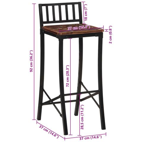 Sedie da Bar 4 pz in Legno Massello di Recupero - Foto 10