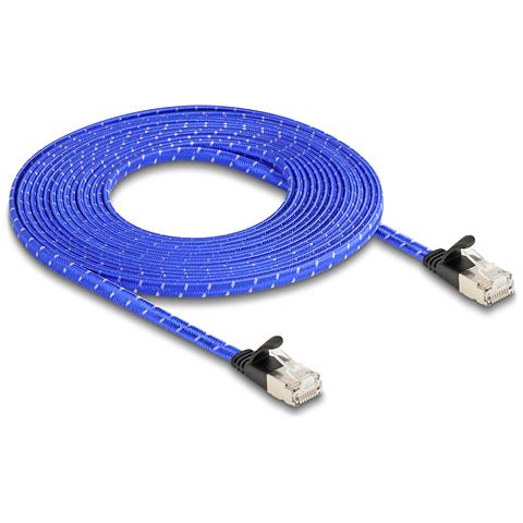 Cavo di rete piatto RJ45 con rivestimento intrecciato Cat. 6A U /FTP 5 m blu - Foto 2
