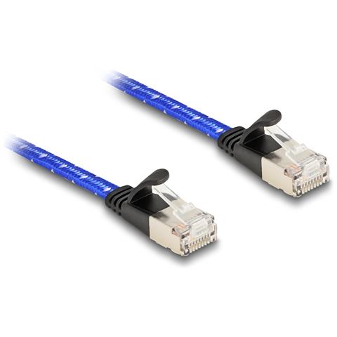 Cavo di rete piatto RJ45 con rivestimento intrecciato Cat. 6A U /FTP 5 m blu - Foto 1