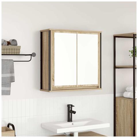 Pensile da Bagno con Specchio Rovere Sonoma 60x21x60 cm - Foto 1