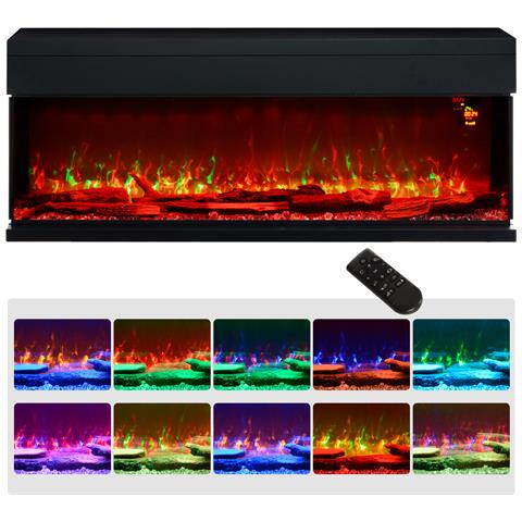 Camino Elettrico da Incasso e Parete 1800W con Fiamme Colorate LED Regolabili, Temperatura fino 40°C, Nero - Foto 1