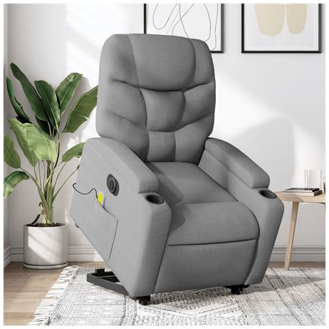 Poltrona Alzapersona Massaggi Elettrica Grigio Chiaro Tessuto - Foto 1