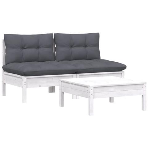 Lusso Casadino -  Set Divani Da Giardino 3 Pz Con Cuscini Antracite Legno Di Pino - Foto 2