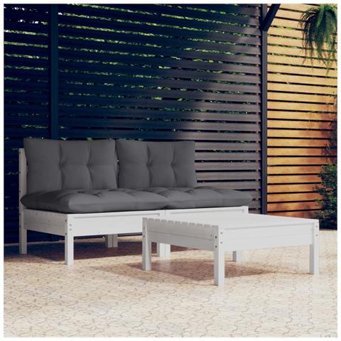 Lusso Casadino -  Set Divani Da Giardino 3 Pz Con Cuscini Antracite Legno Di Pino - Foto 8