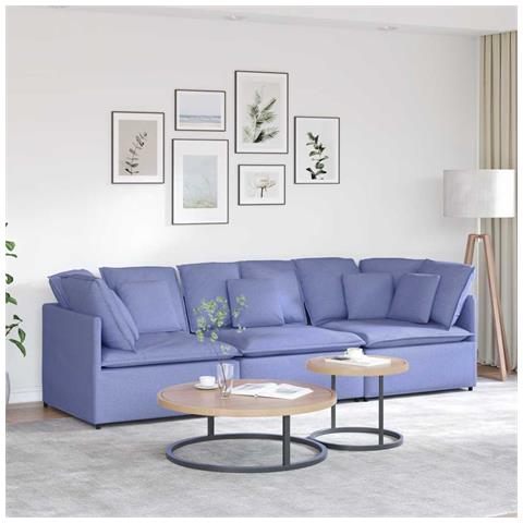 Divano Modulare con Cuscini in Tessuto Jeans Blu - Foto 2