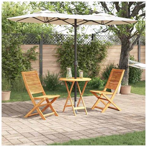 Set Bistro Pieghevole 3 Pezzi in Legno Massello di Acacia - Foto 2