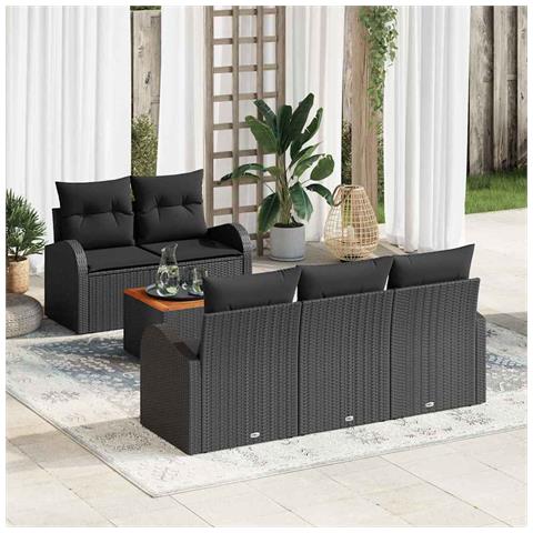 Set di Divani da Giardino a 6 Pezzi con Cuscini Nero Polyrattan Acacia - Foto 2