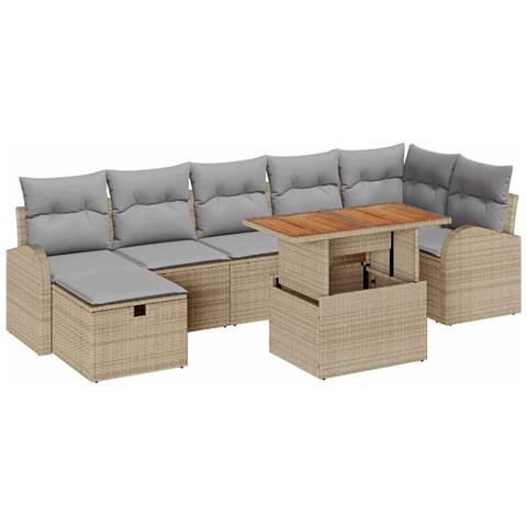 Set divano giardino 8 pezzi con cuscini beige polyrattan - Foto 1