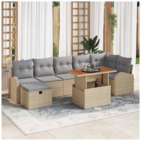 Set divano giardino 8 pezzi con cuscini beige polyrattan - Foto 2