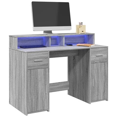 Scrivania con Luci LED Grigio Sonoma 120x55x91cm in Multistrato - Foto 2